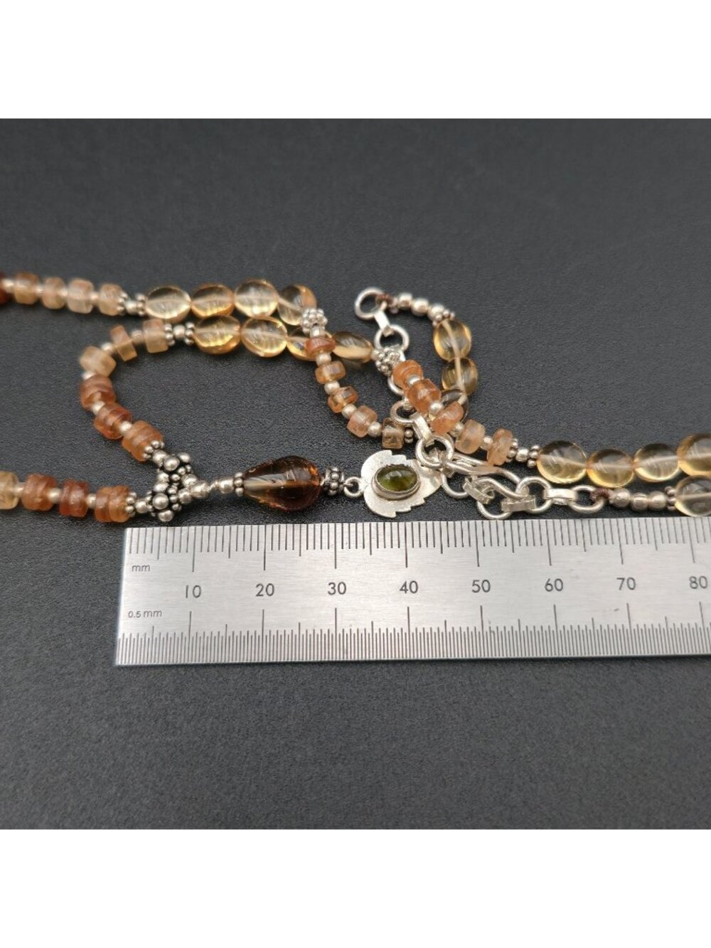 17 Inch Sterling Silver Natural Citrine Carnelian Beaded Necklace B1575 - Picture 7 of 8